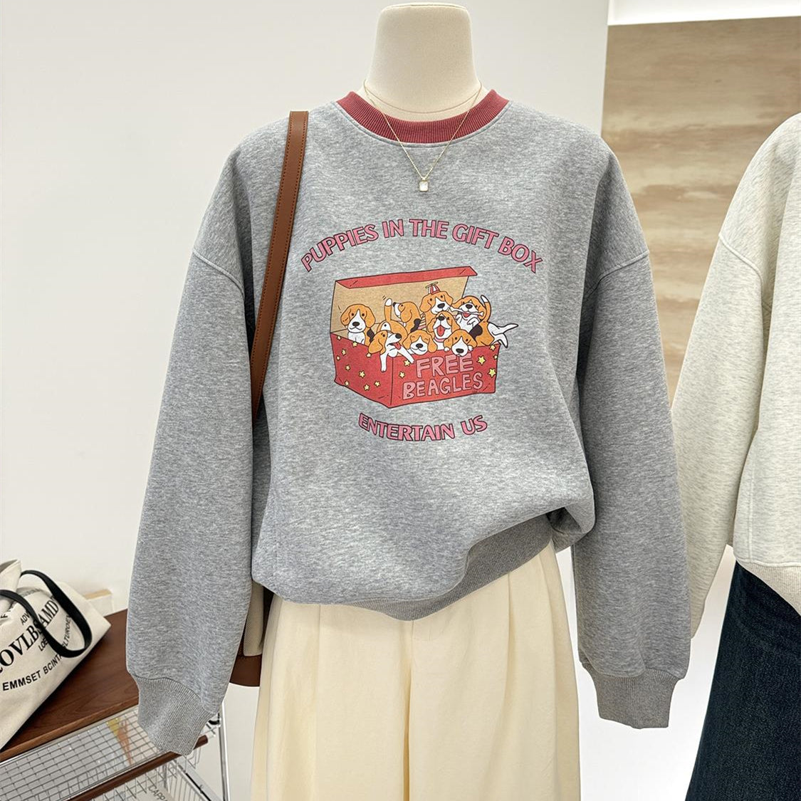 【tops】ラウンドネックプリント秋冬パーカーG23900