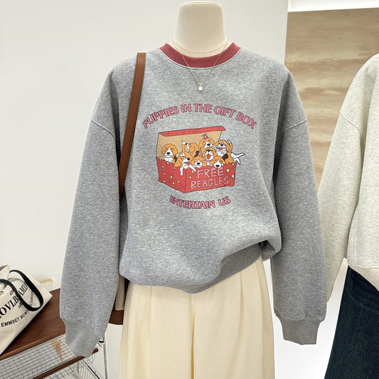 【tops】ラウンドネックプリント秋冬パーカーG23900