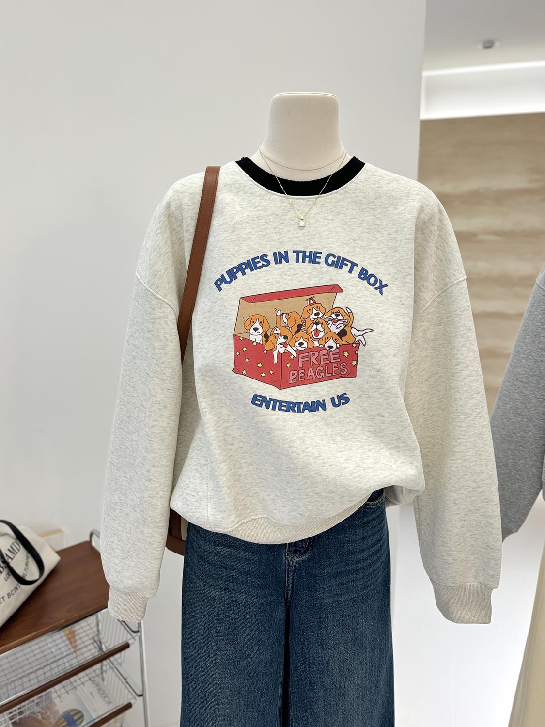 【tops】ラウンドネックプリント秋冬パーカーG23900