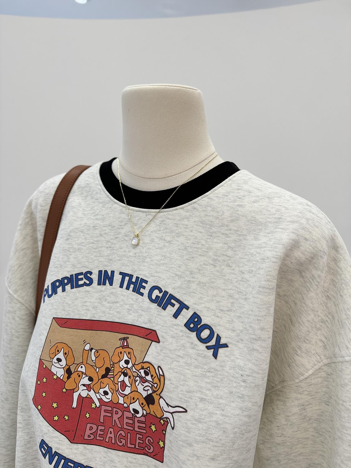 【tops】ラウンドネックプリント秋冬パーカーG23900