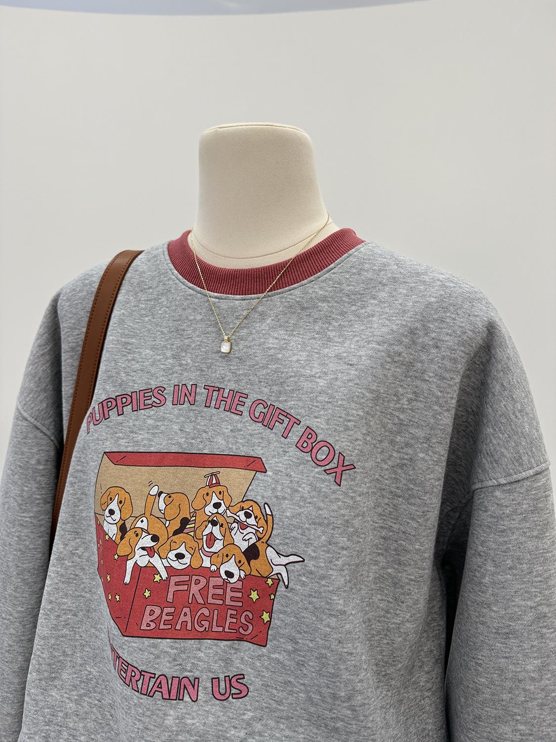 【tops】ラウンドネックプリント秋冬パーカーG23900