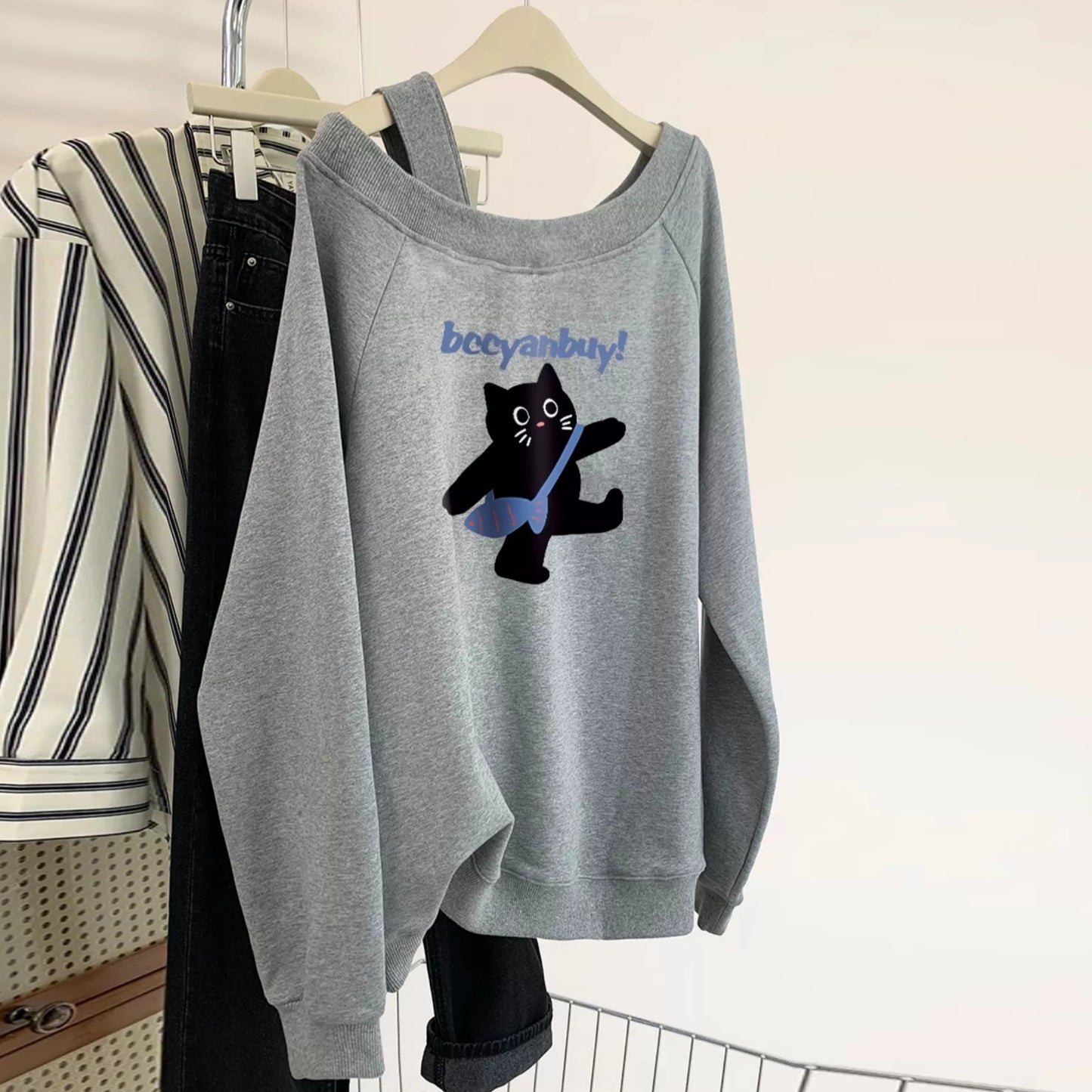 【tops】オープンショルダー長袖パーカーG23901