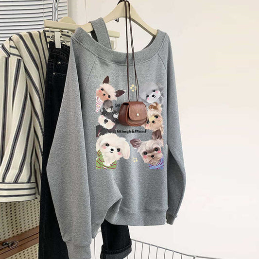 【tops】ゆったりオープンショルダー長袖パーカーG23902