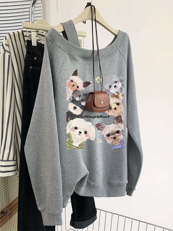 【tops】ゆったりオープンショルダー長袖パーカーG23902