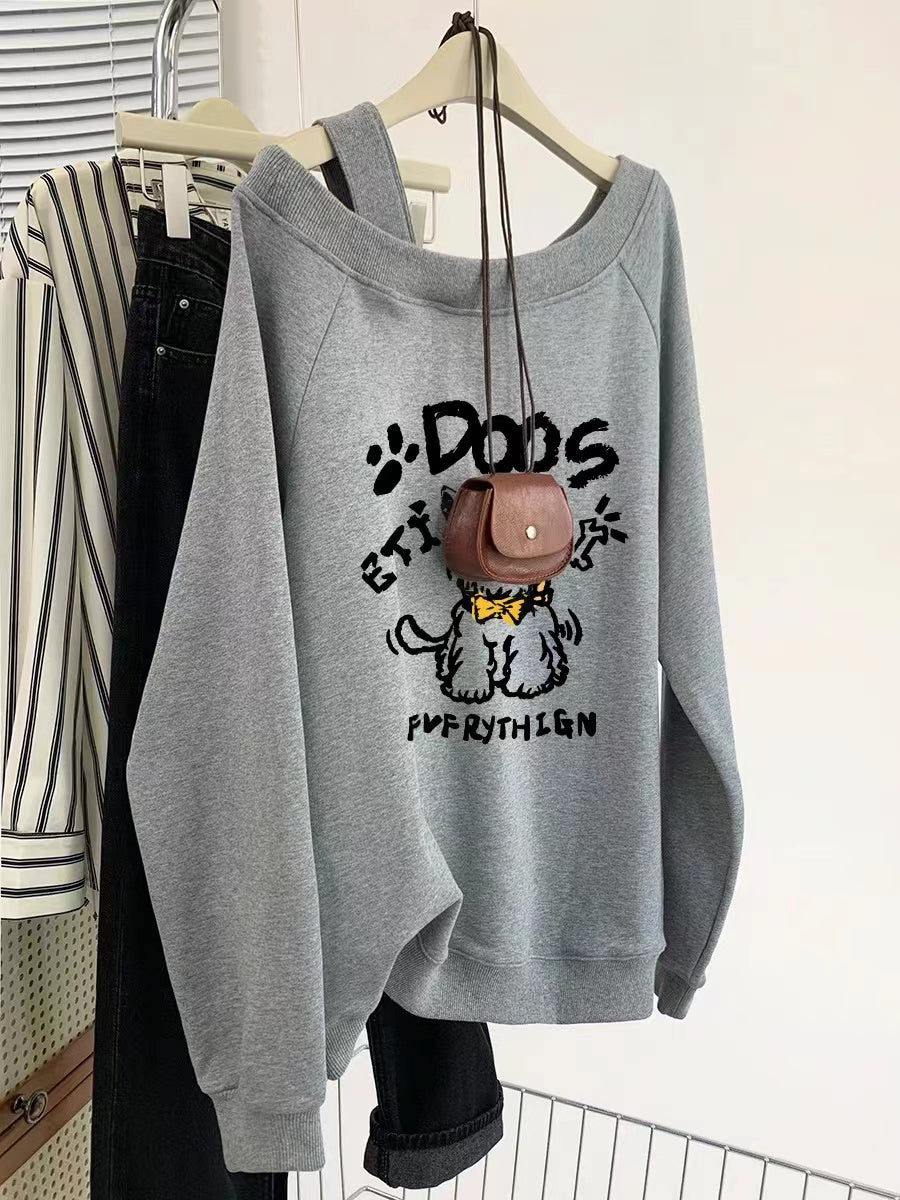 【tops】ゆったりオープンショルダー長袖パーカーG23903