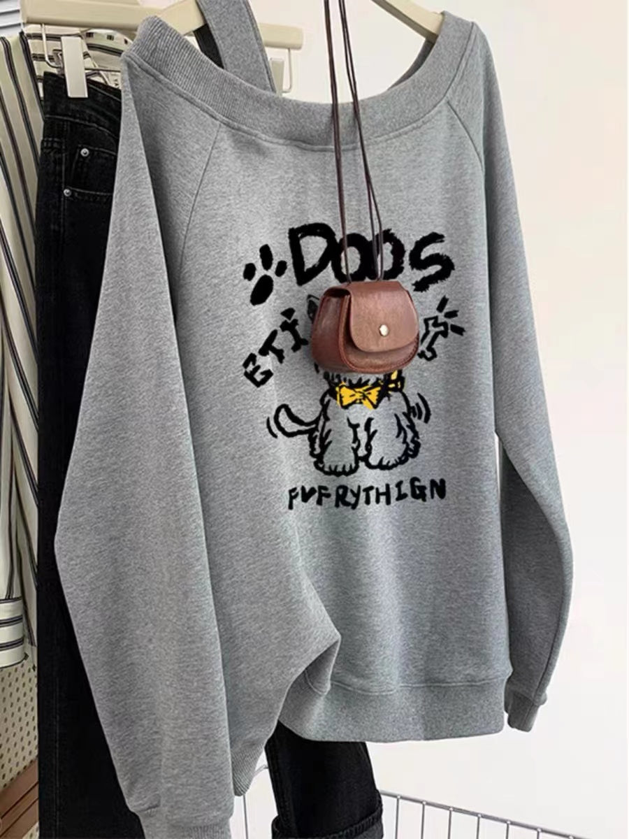 【tops】ゆったりオープンショルダー長袖パーカーG23903