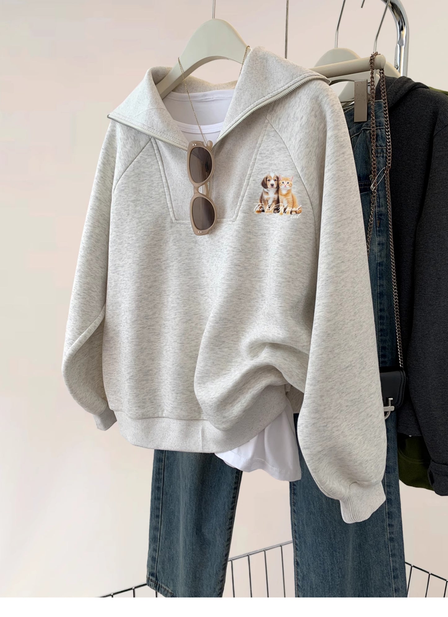 【tops】プリント折り襟ファスナーパーカーG23908