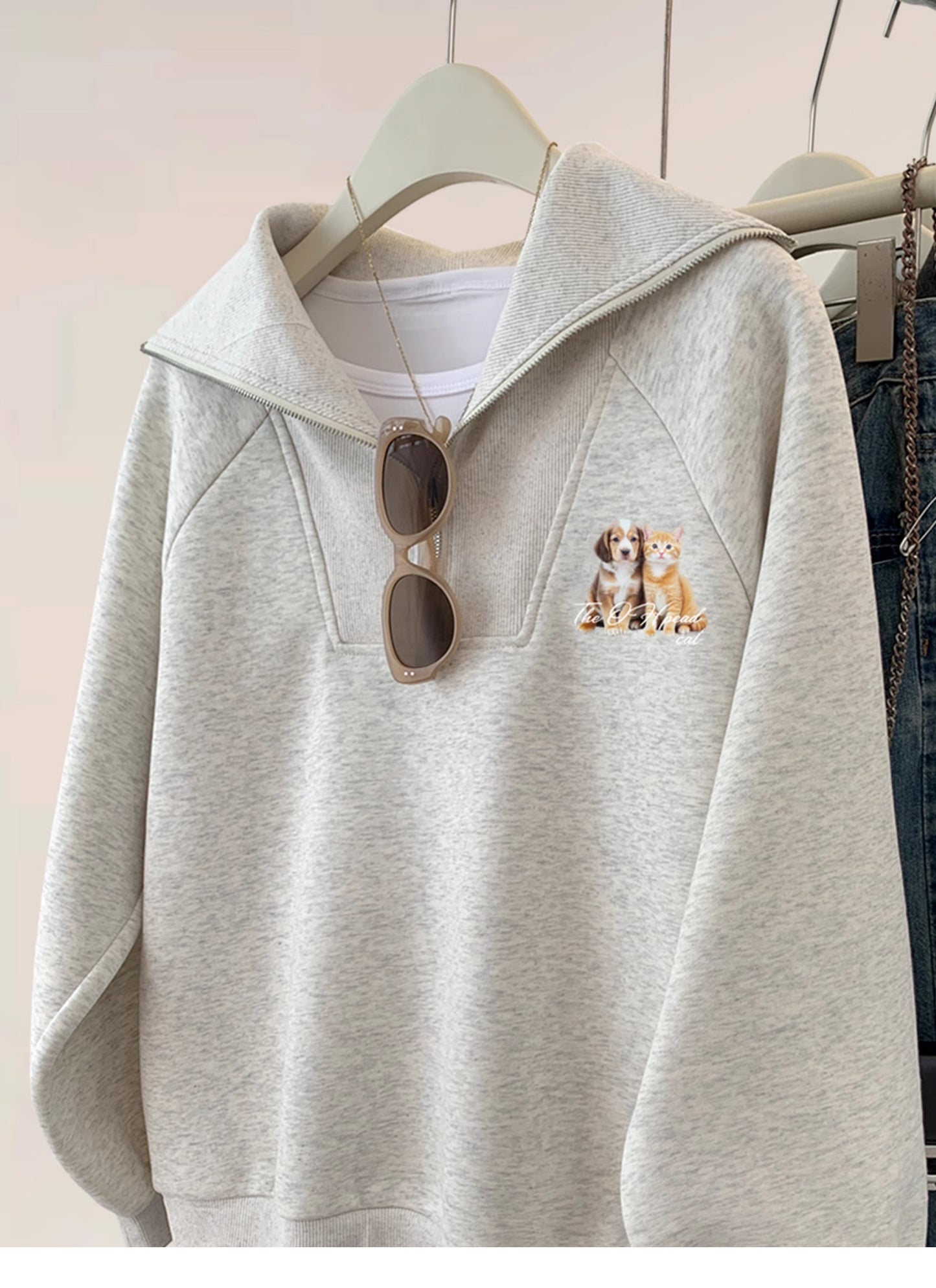 【tops】プリント折り襟ファスナーパーカーG23908