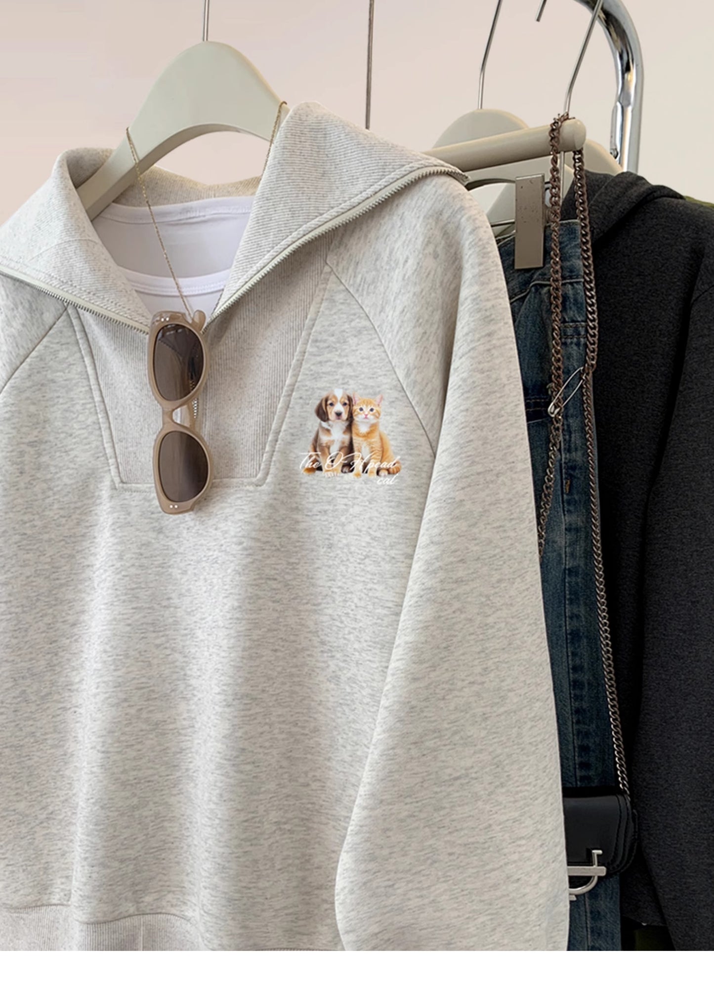 【tops】プリント折り襟ファスナーパーカーG23908