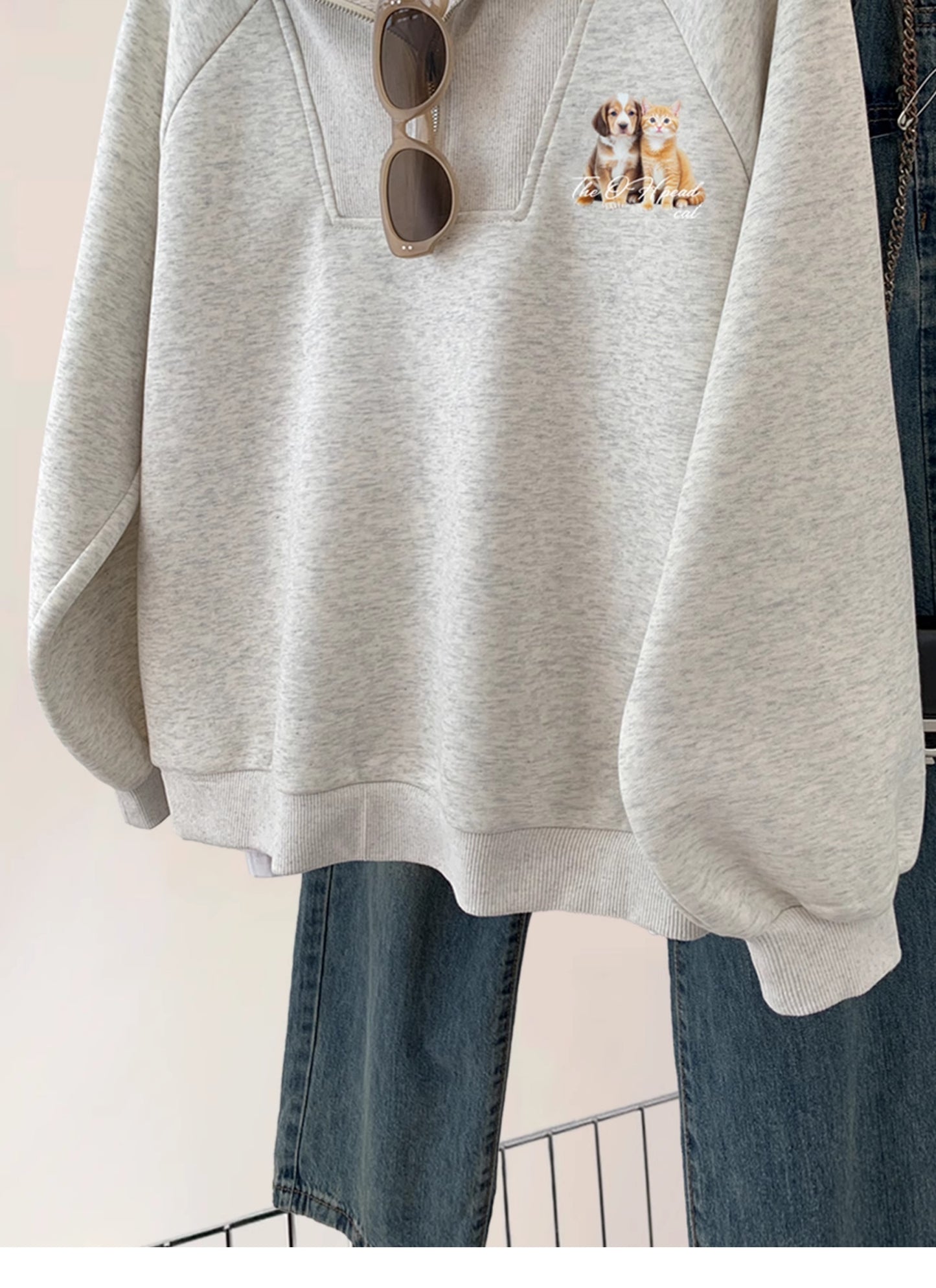 【tops】プリント折り襟ファスナーパーカーG23908