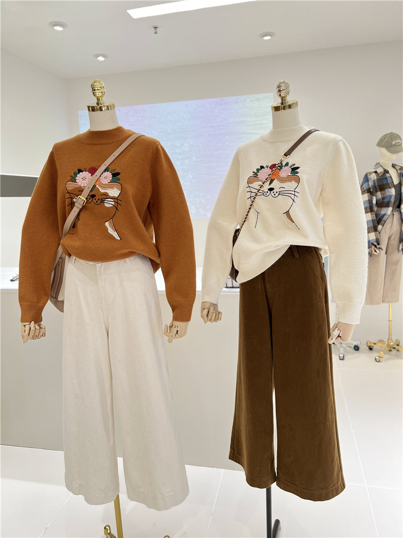 【tops】キュート刺繍厚手ニットセーターG23911