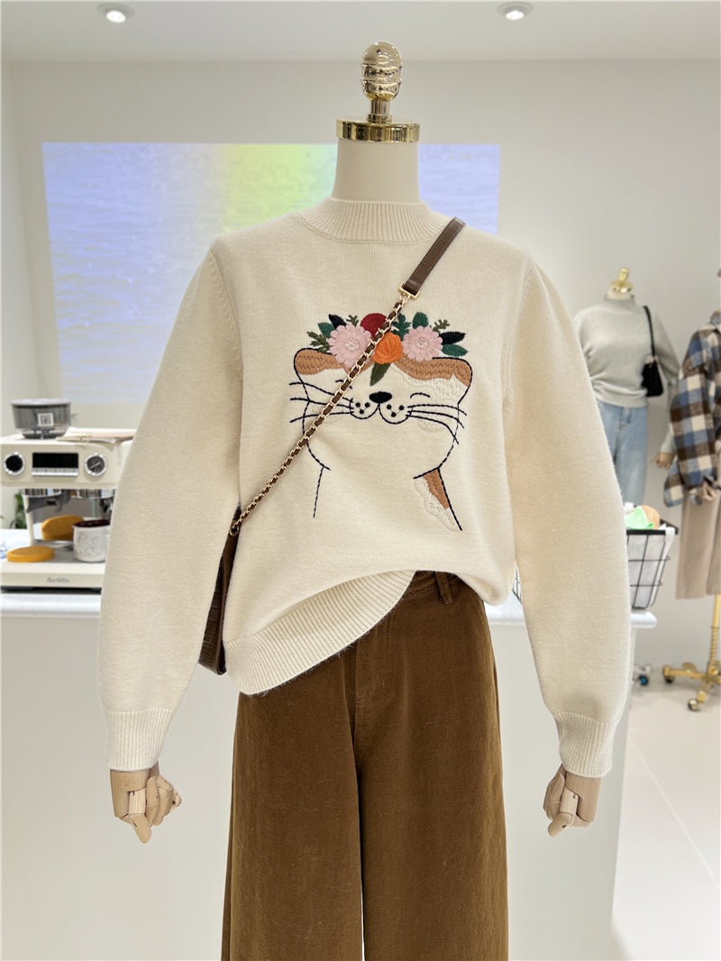 【tops】キュート刺繍厚手ニットセーターG23911