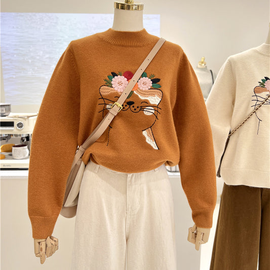 【tops】キュート刺繍厚手ニットセーターG23911