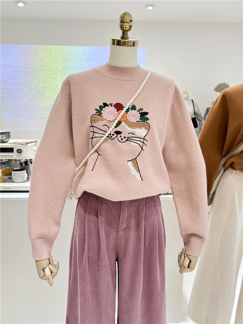 【tops】キュート刺繍厚手ニットセーターG23911