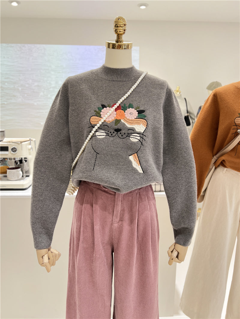 【tops】キュート刺繍厚手ニットセーターG23911