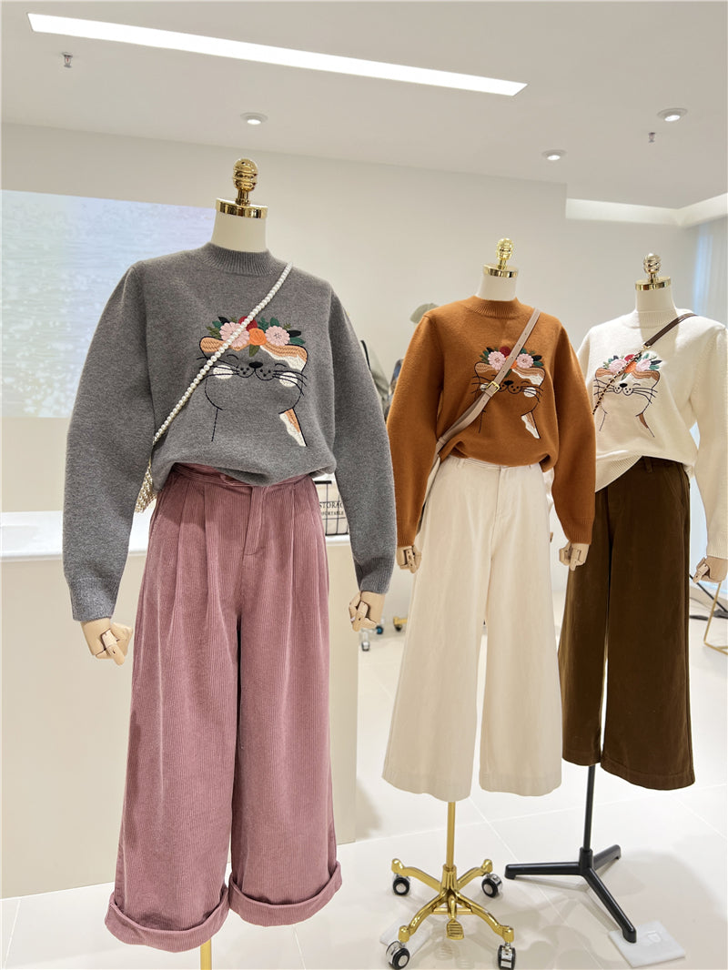 【tops】キュート刺繍厚手ニットセーターG23911