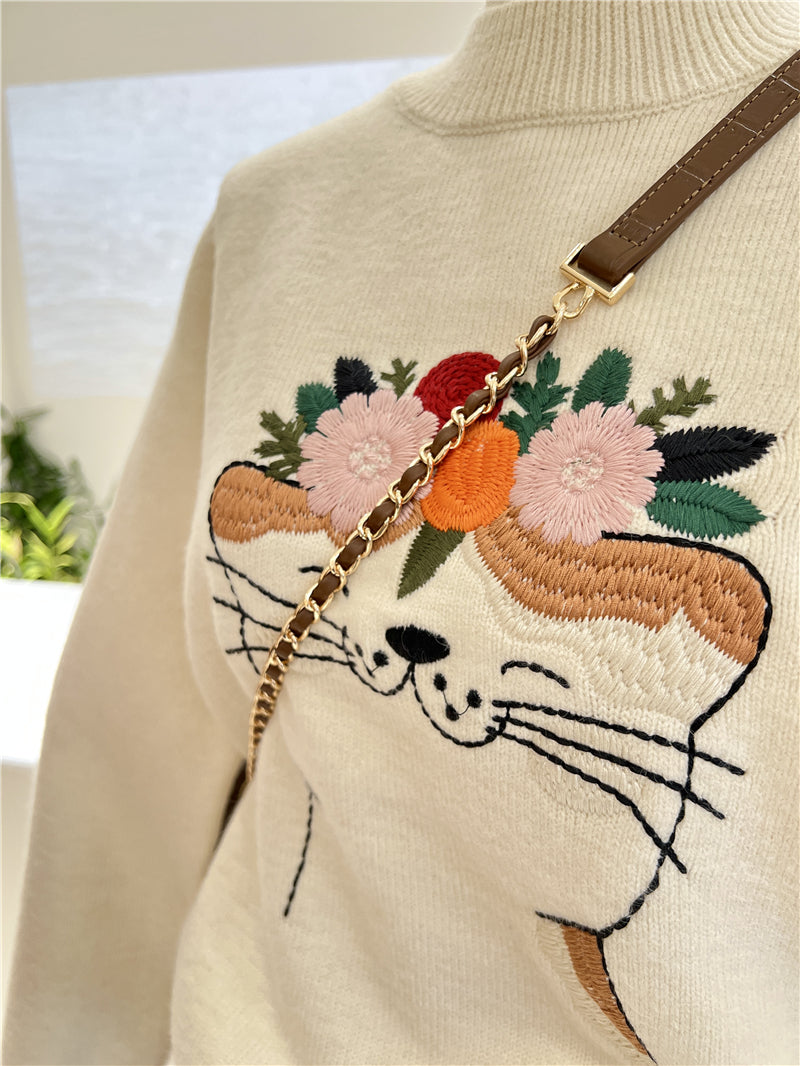 【tops】キュート刺繍厚手ニットセーターG23911