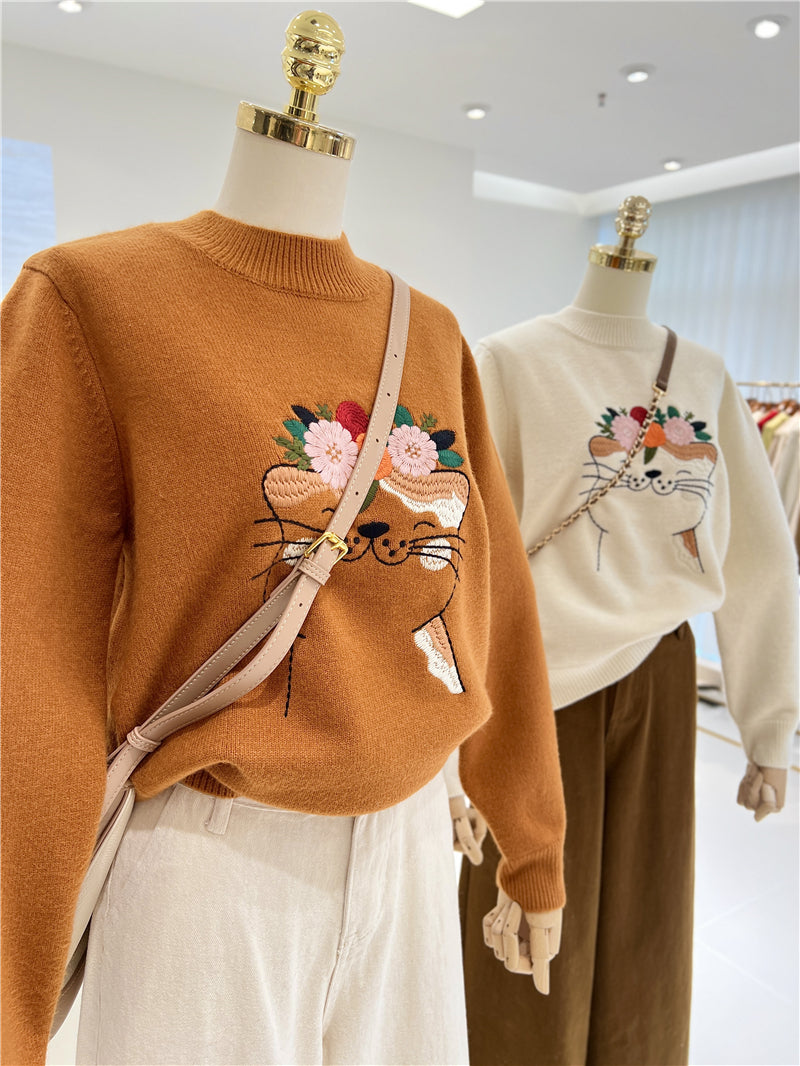 【tops】キュート刺繍厚手ニットセーターG23911