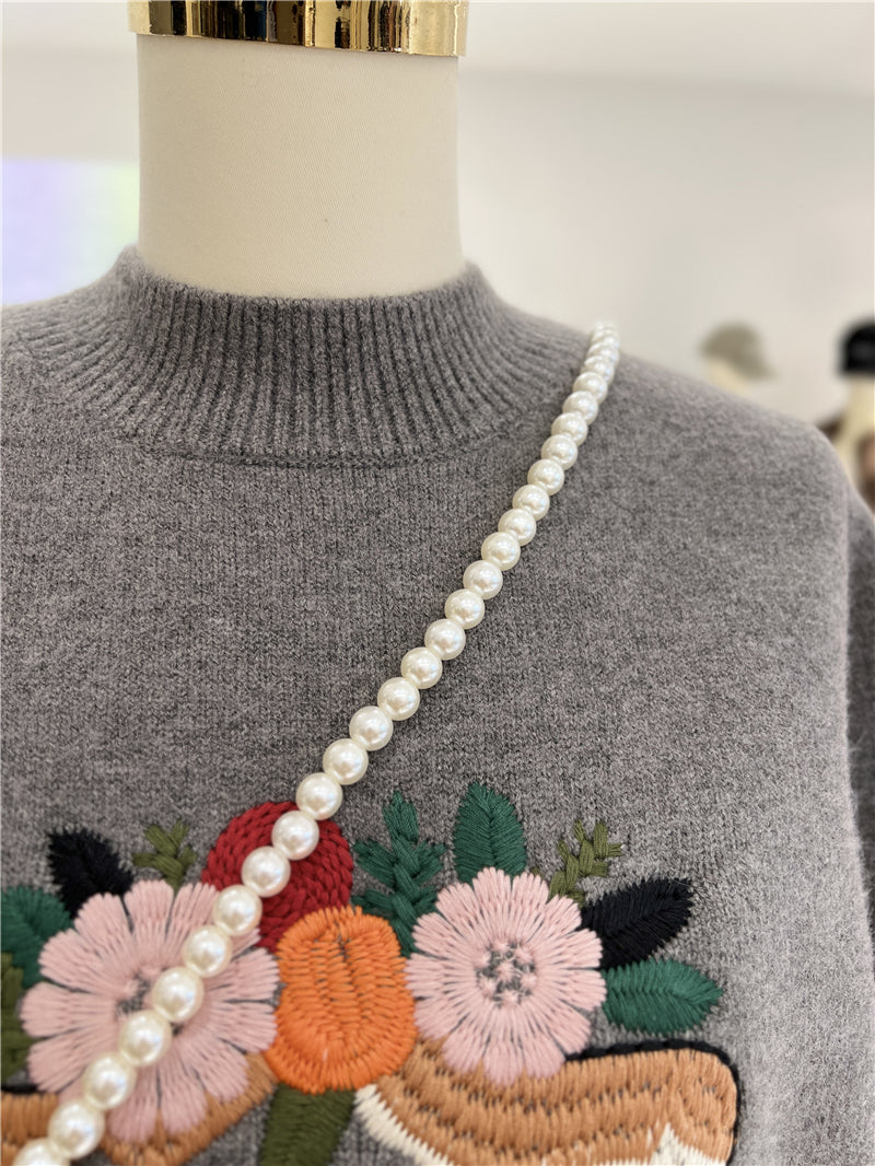 【tops】キュート刺繍厚手ニットセーターG23911