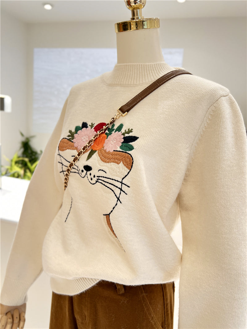 【tops】キュート刺繍厚手ニットセーターG23911