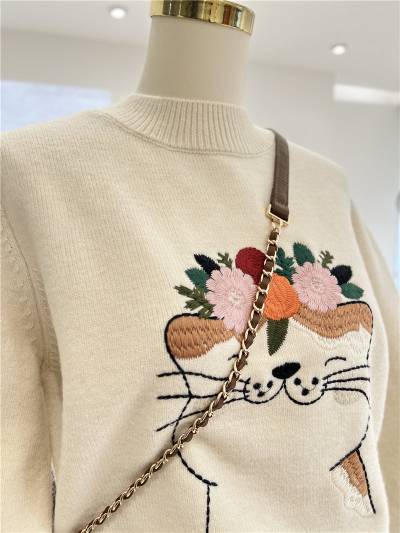 【tops】キュート刺繍厚手ニットセーターG23911