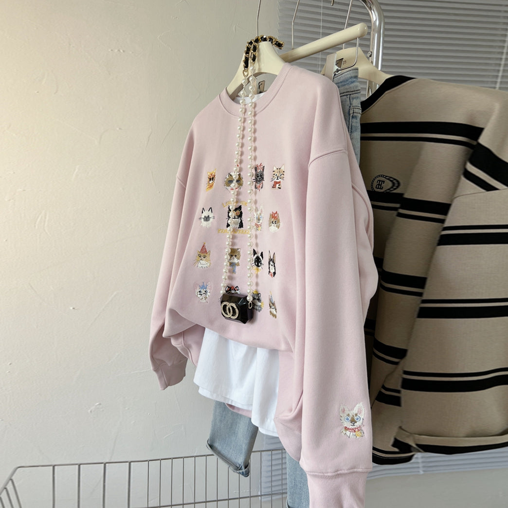 【tops】ラウンドネック刺繍秋冬パーカーG23916