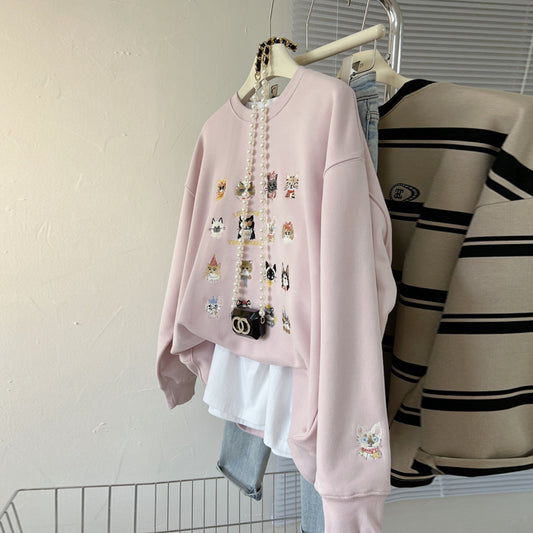 【tops】ラウンドネック刺繍秋冬パーカーG23916