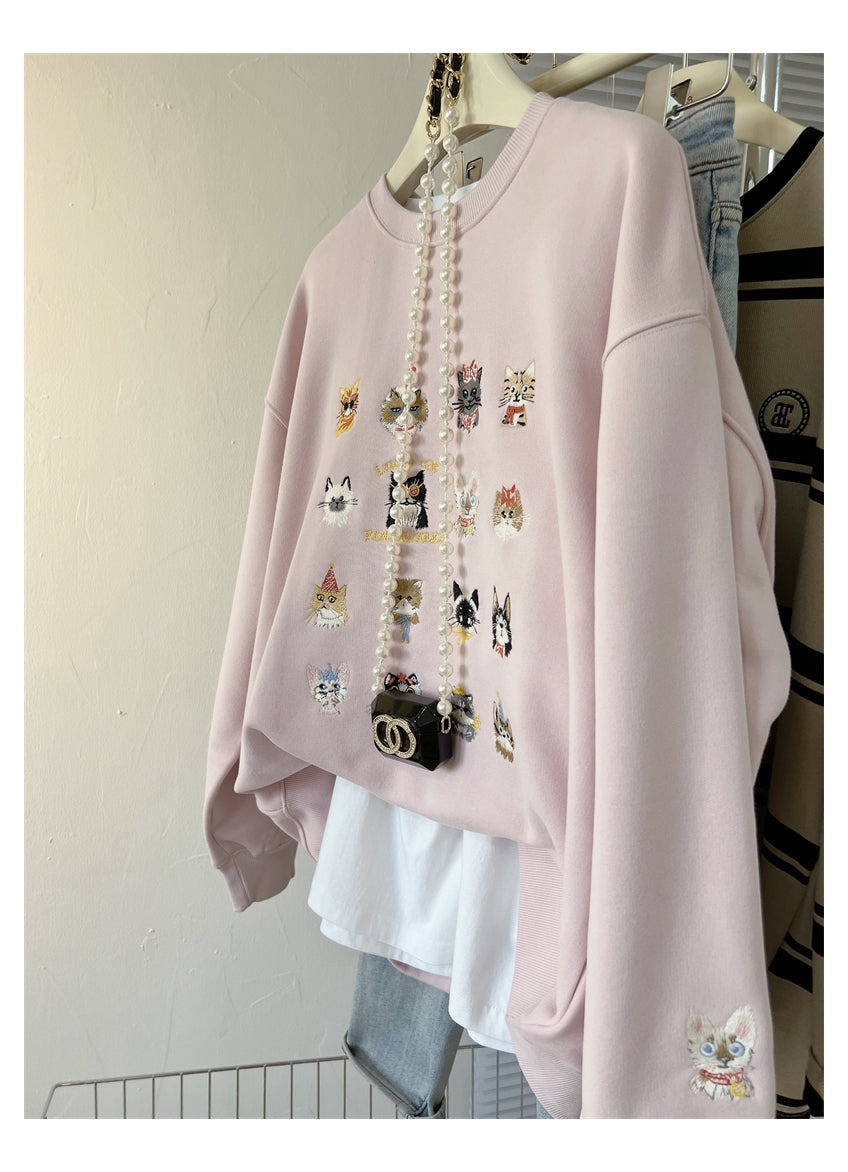 【tops】ラウンドネック刺繍秋冬パーカーG23916