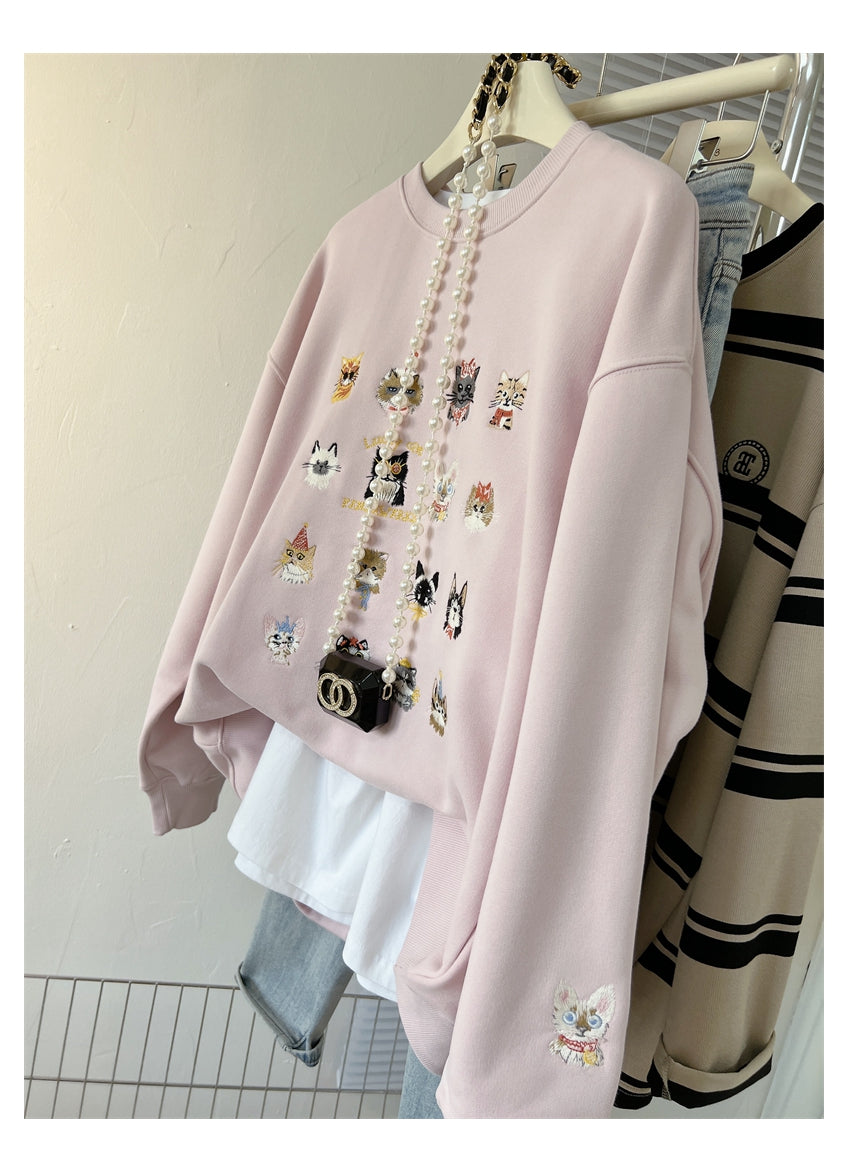 【tops】ラウンドネック刺繍秋冬パーカーG23916