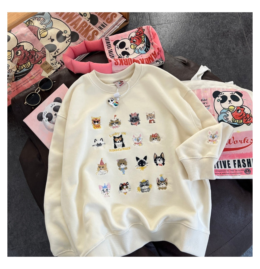 【tops】ラウンドネック刺繍秋冬パーカーG23916