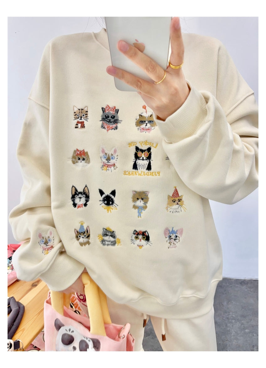 【tops】ラウンドネック刺繍秋冬パーカーG23916