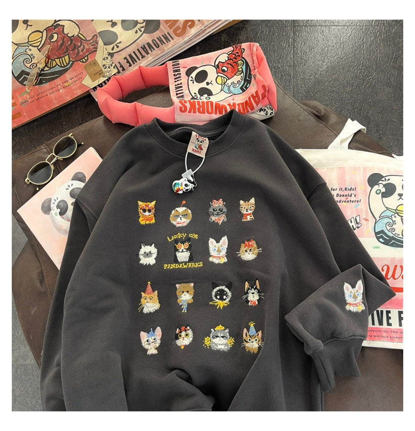 【tops】ラウンドネック刺繍秋冬パーカーG23916