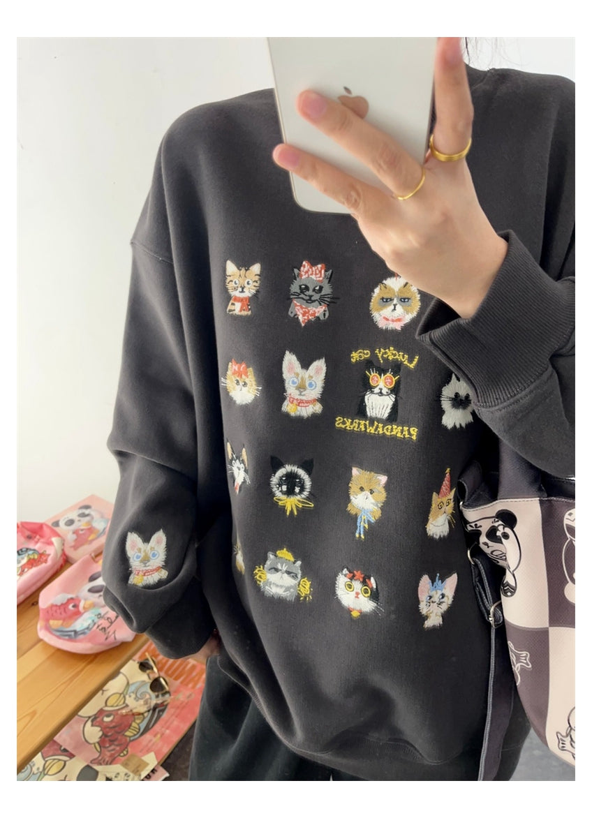 【tops】ラウンドネック刺繍秋冬パーカーG23916