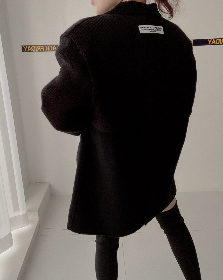 【outer】ニット切り替え長袖秋冬ラシャ生地コートG23993