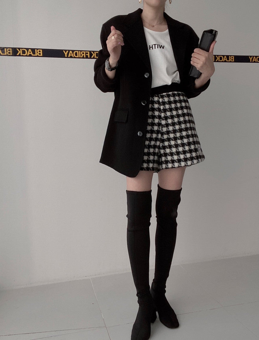 【outer】ニット切り替え長袖秋冬ラシャ生地コートG23993