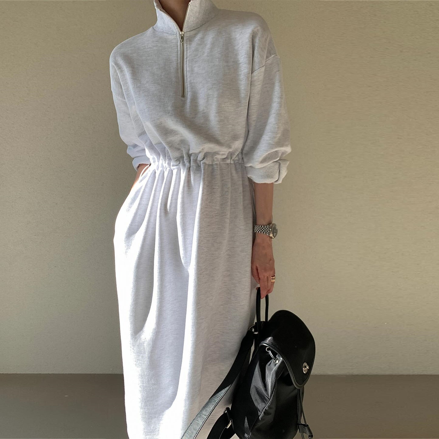 【dress】ファスナー長袖パーカーワンピースG23998