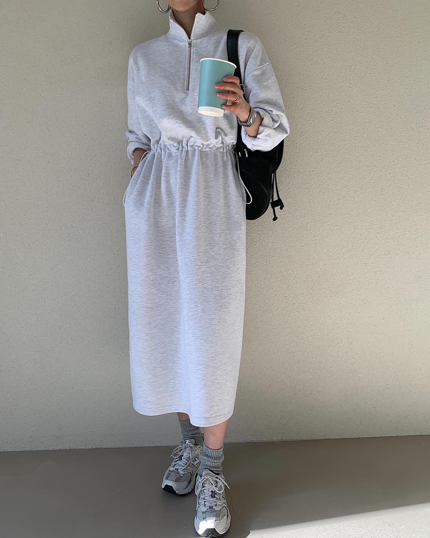 【dress】ファスナー長袖パーカーワンピースG23998