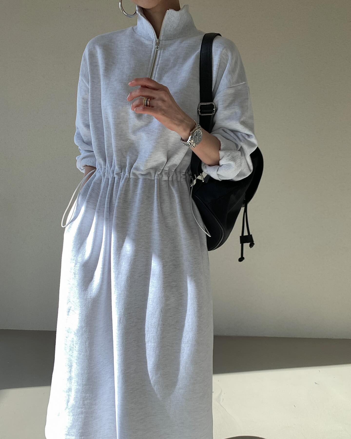 【dress】ファスナー長袖パーカーワンピースG23998