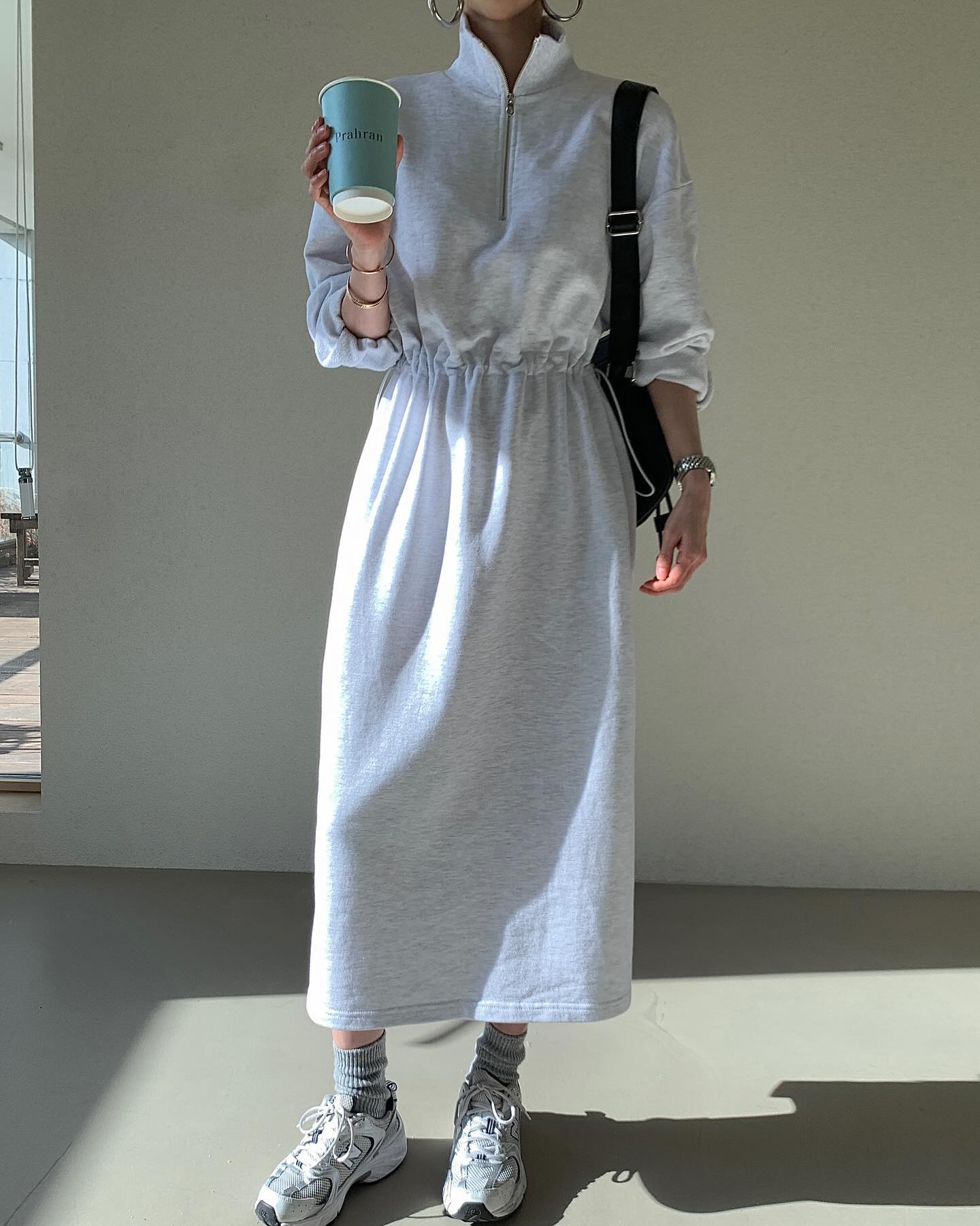 【dress】ファスナー長袖パーカーワンピースG23998