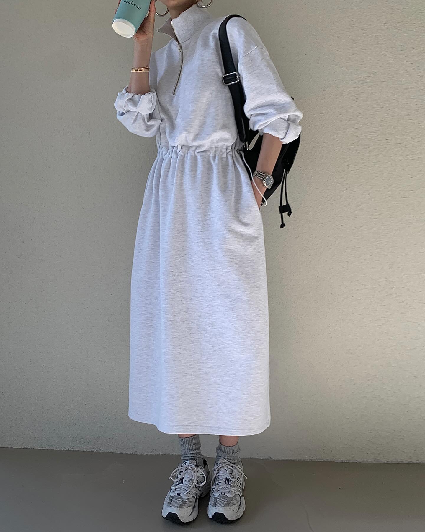 【dress】ファスナー長袖パーカーワンピースG23998