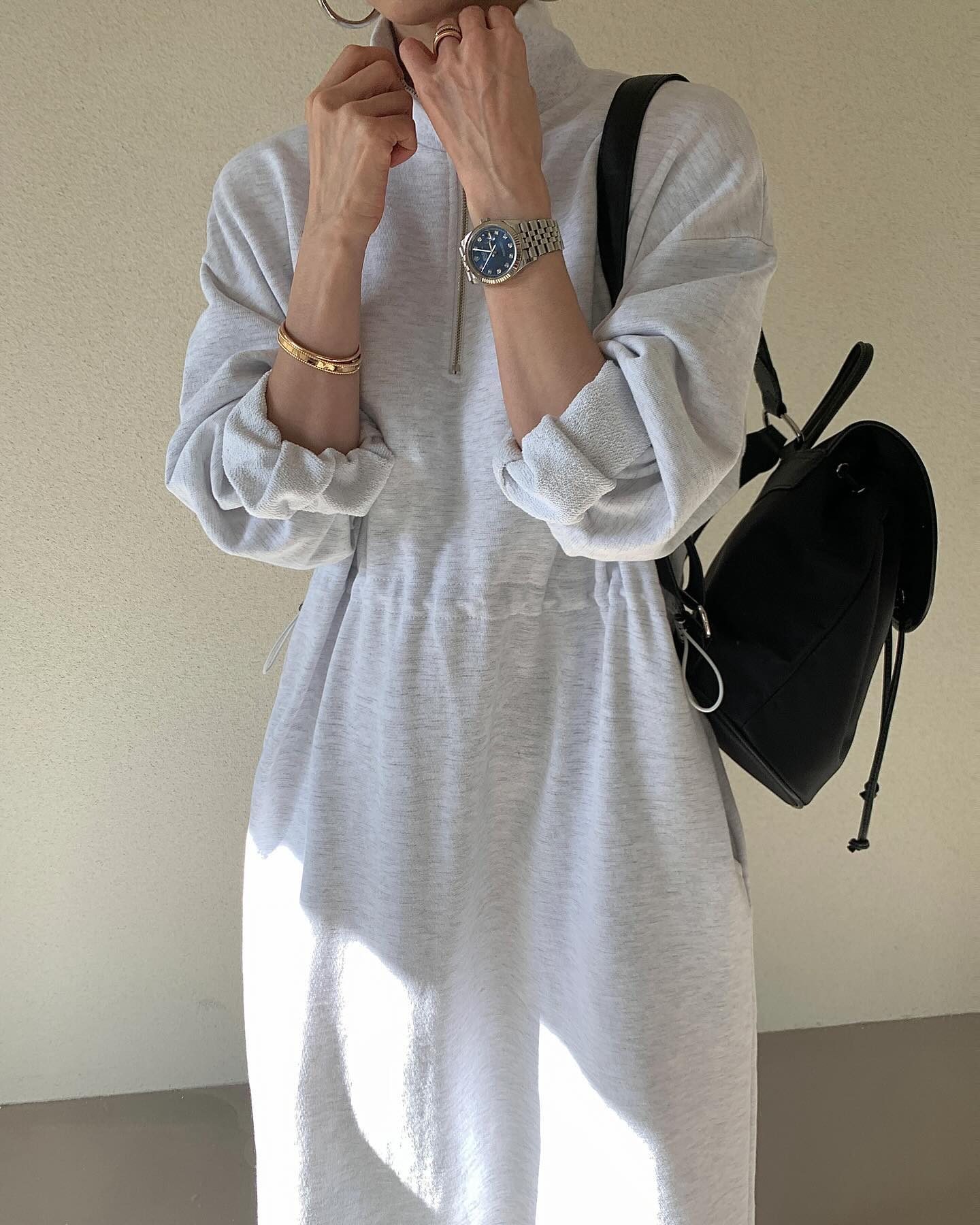 【dress】ファスナー長袖パーカーワンピースG23998