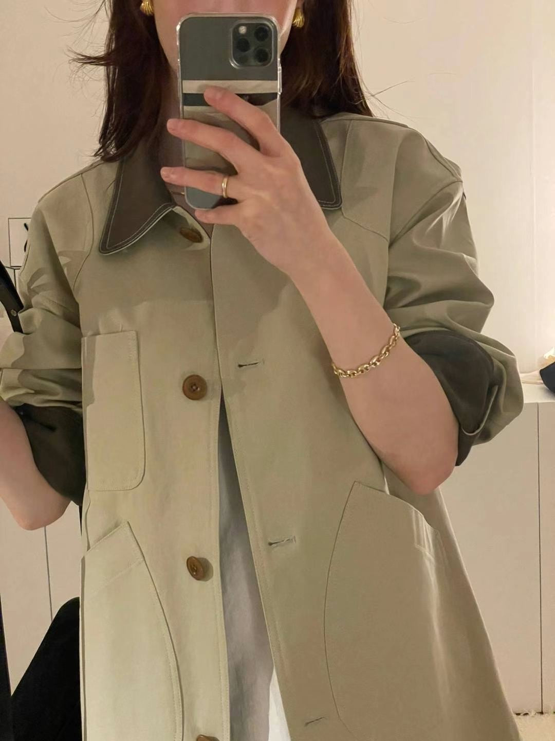 【outer】折り襟長袖秋トレンチコートG24001