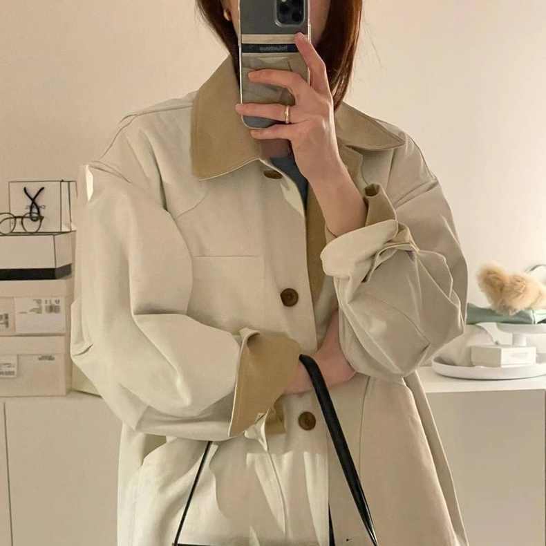 【outer】折り襟長袖秋トレンチコートG24001