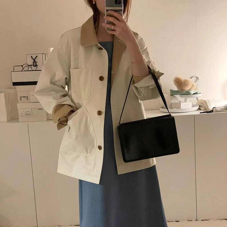 【outer】折り襟長袖秋トレンチコートG24001