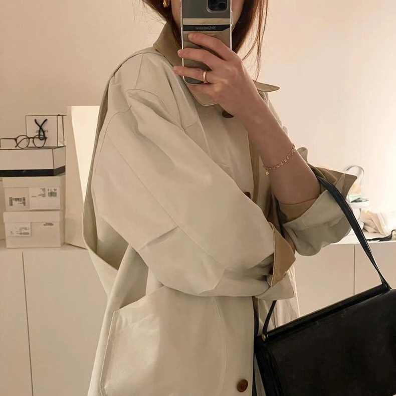 【outer】折り襟長袖秋トレンチコートG24001