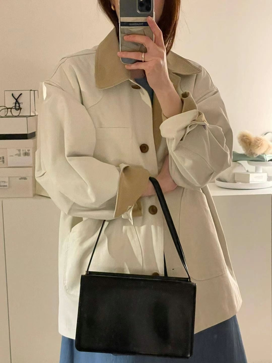 【outer】折り襟長袖秋トレンチコートG24001