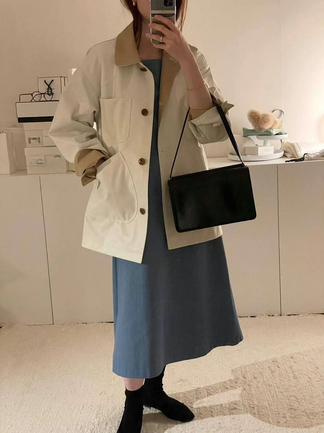 【outer】折り襟長袖秋トレンチコートG24001