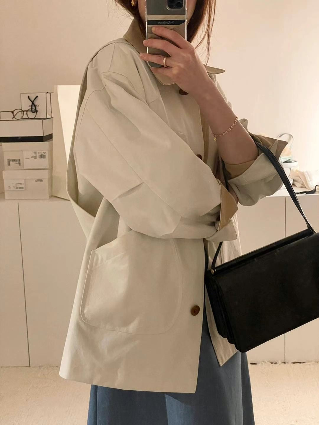 【outer】折り襟長袖秋トレンチコートG24001