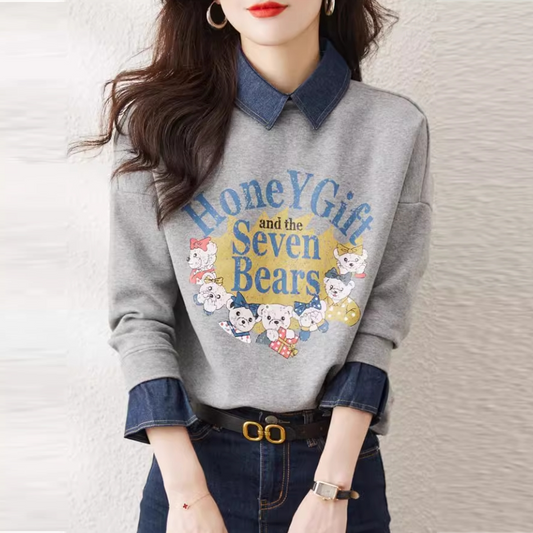 【tops】偽二つ切り替えPOLOネックパーカーG24004