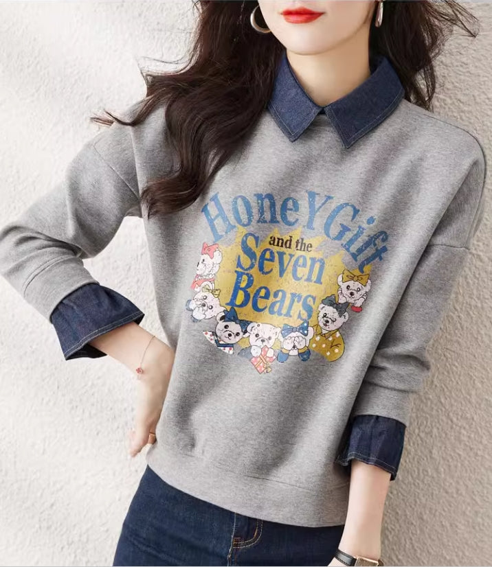 【tops】偽二つ切り替えPOLOネックパーカーG24004